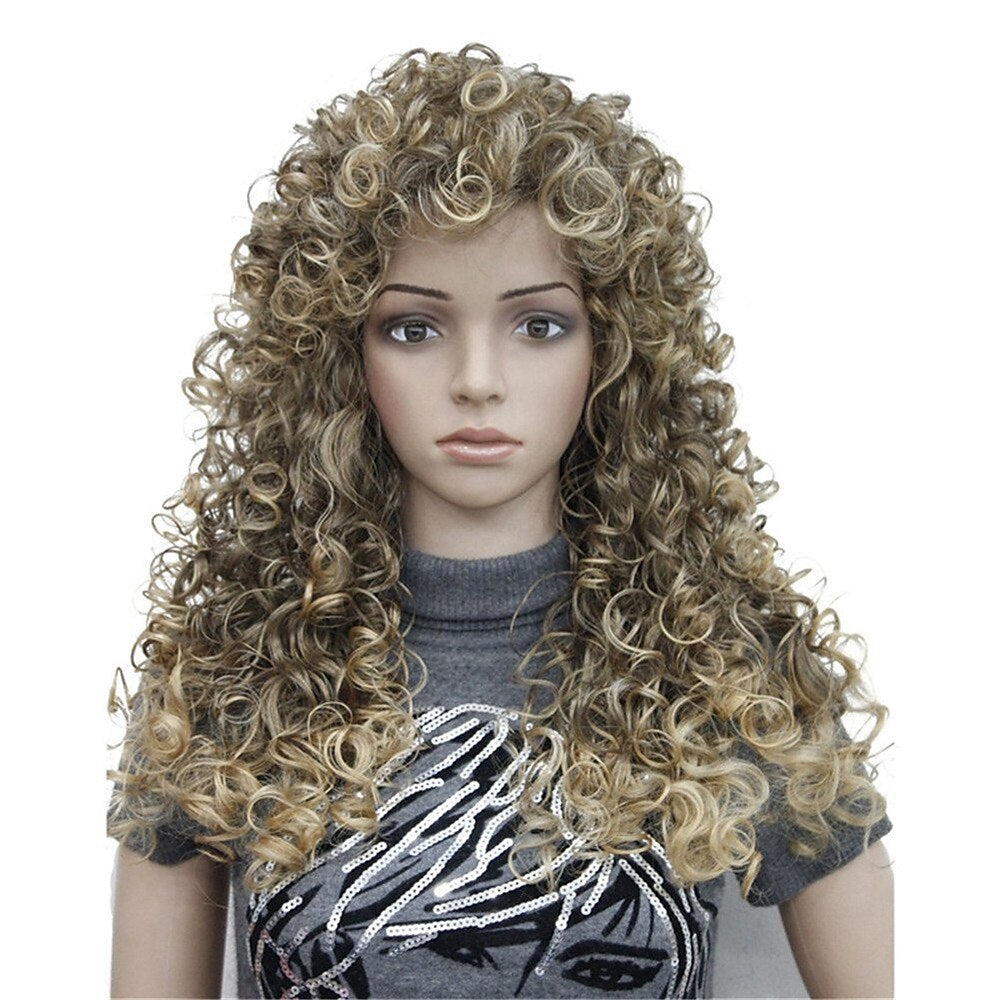 Long Curly Afro Wig with Bangs – Natural Volume Synthetic Wig for Women