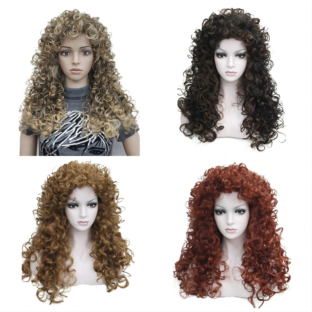 Long Curly Afro Wig with Bangs – Natural Volume Synthetic Wig for Women