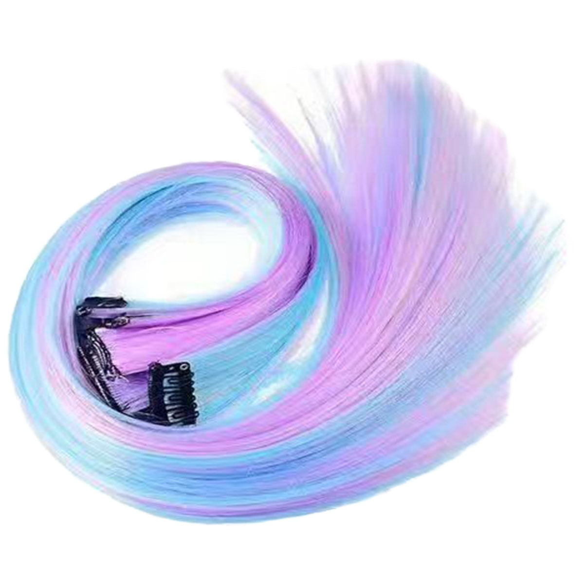Rainbow Gradient Seamless Hair Extension – Purple & Blue Curly Style