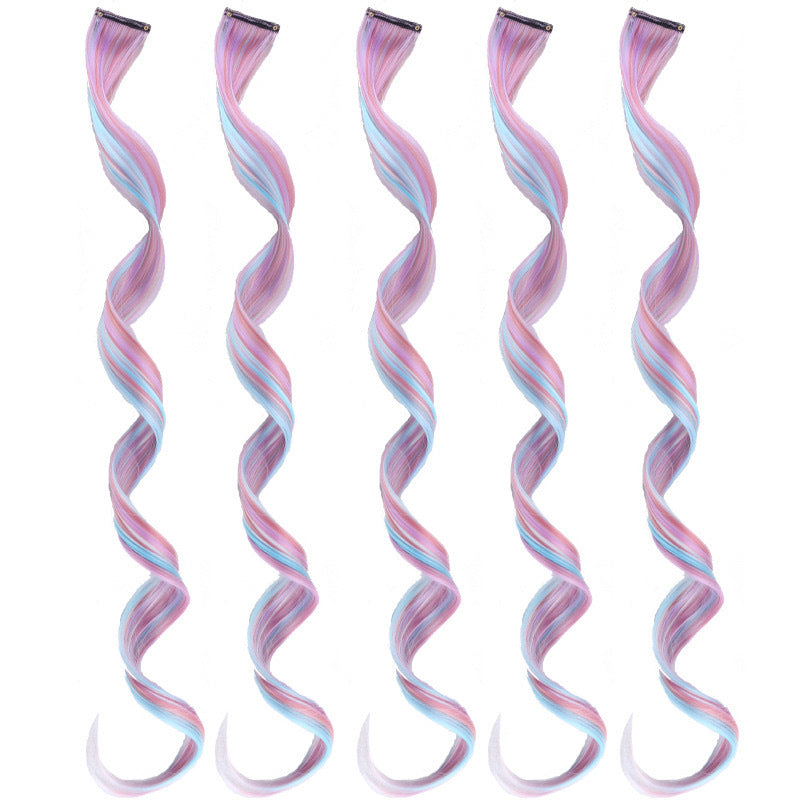 Rainbow Gradient Seamless Hair Extension – Purple & Blue Curly Style