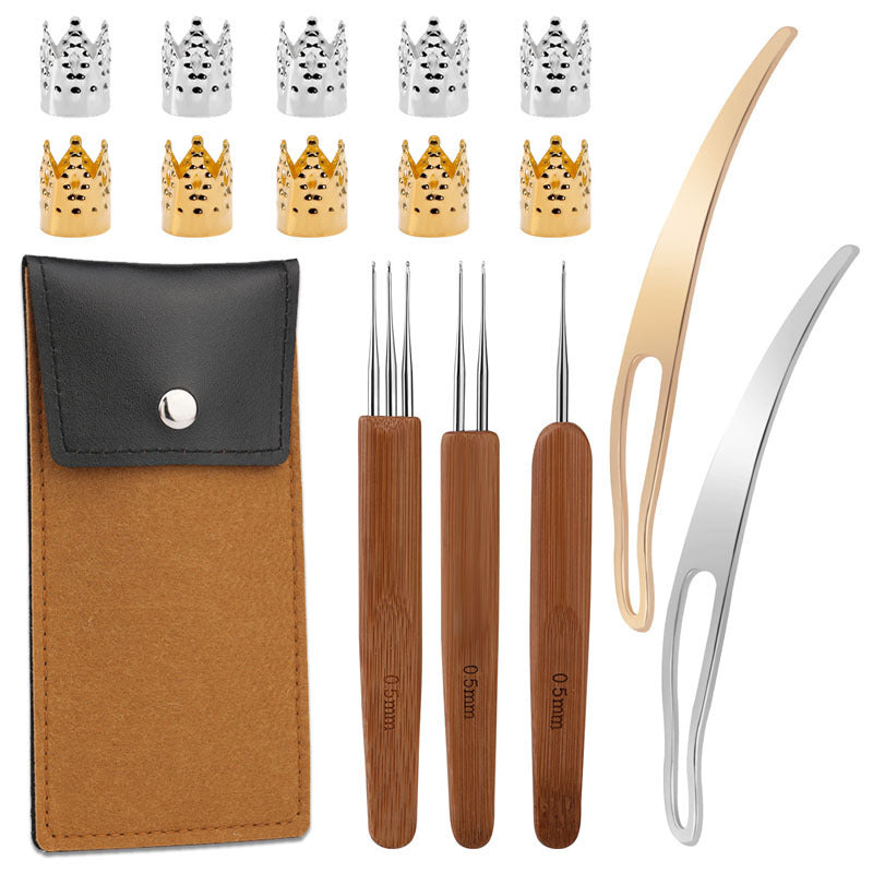 Professional Wooden Crochet Hook Set for Dreadlocks & Braids – 3-Head Tool Kit