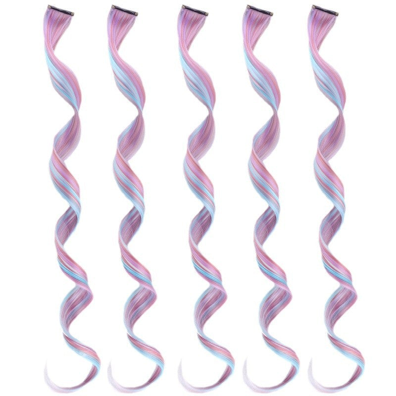 Rainbow Gradient Seamless Hair Extension – Purple & Blue Curly Style
