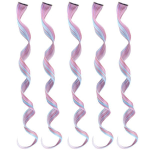 Rainbow Gradient Seamless Hair Extension – Purple & Blue Curly Style