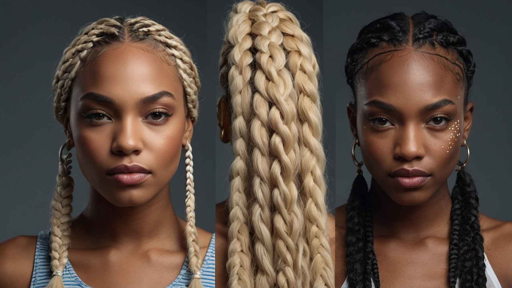 Three braided hairstyle variations — illustrative image (AI-generated)