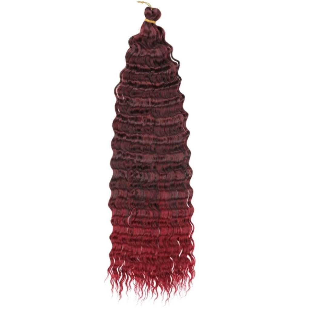Deep wave crochet braiding hair in TBUG ombre burgundy – long wavy synthetic braids
