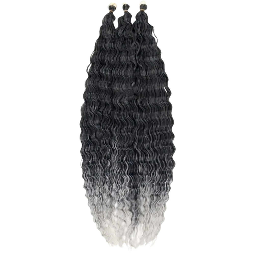 Deep wave crochet braiding hair in TGrey ombre grey – long wavy synthetic braids
