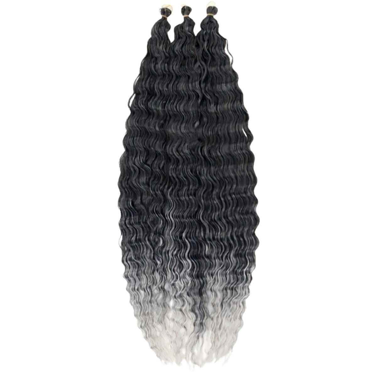 Deep wave crochet braiding hair in TGrey ombre grey – long wavy synthetic braids
