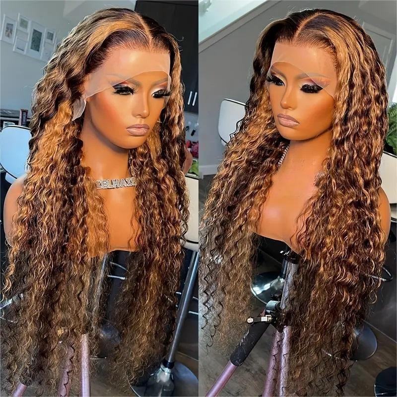 P427 13x6 Water Wave Lace Front Human Hair Wig – Highlight Blonde Brown