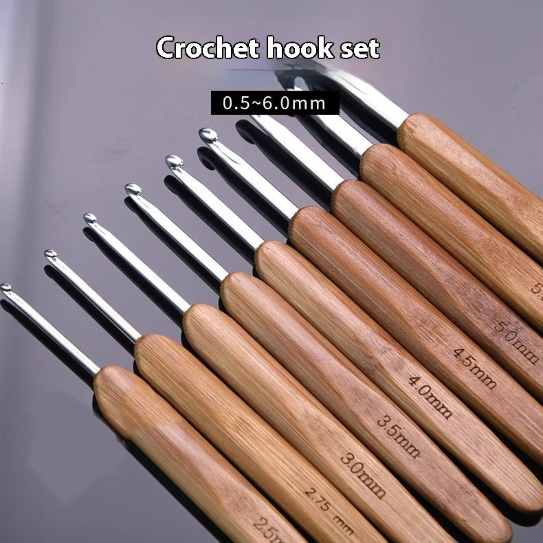 Premium Bamboo Handle Crochet Hook – Professional Metal Head Tool (0.5–6.0 mm)