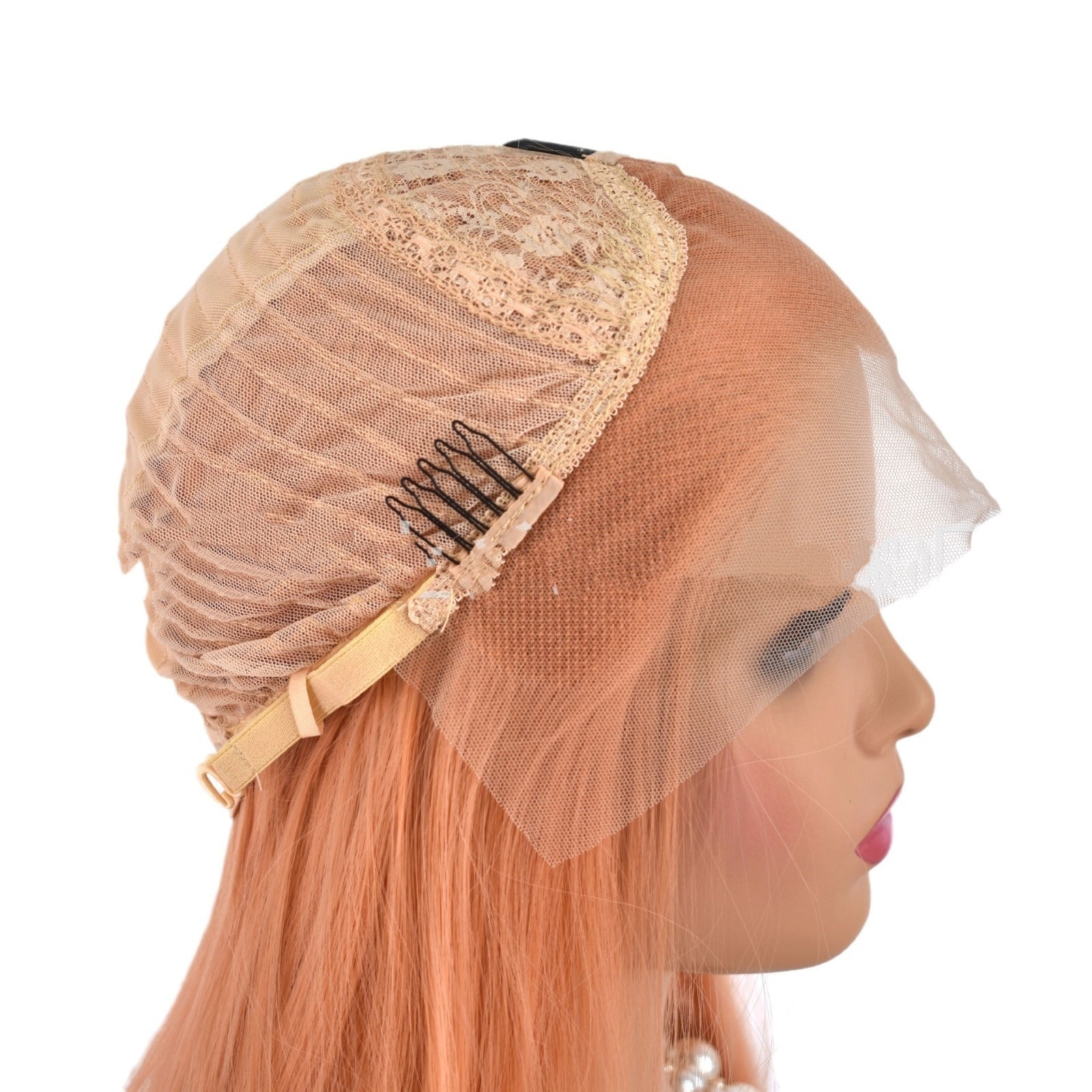 Peach Apricot Long Straight Lace Front Wig – Elegant Heat-Resistant Synthetic Hair