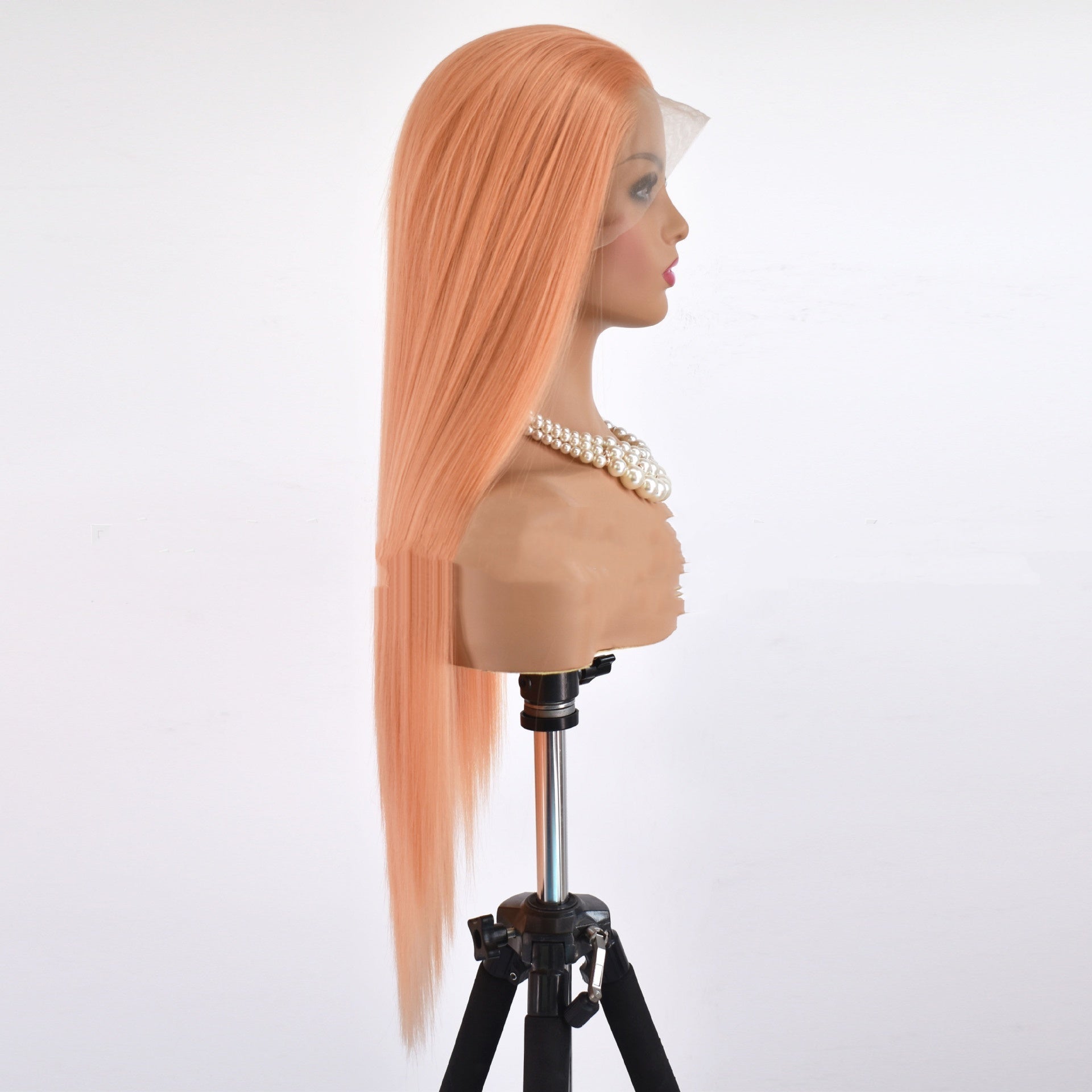 Peach Apricot Long Straight Lace Front Wig – Elegant Heat-Resistant Synthetic Hair
