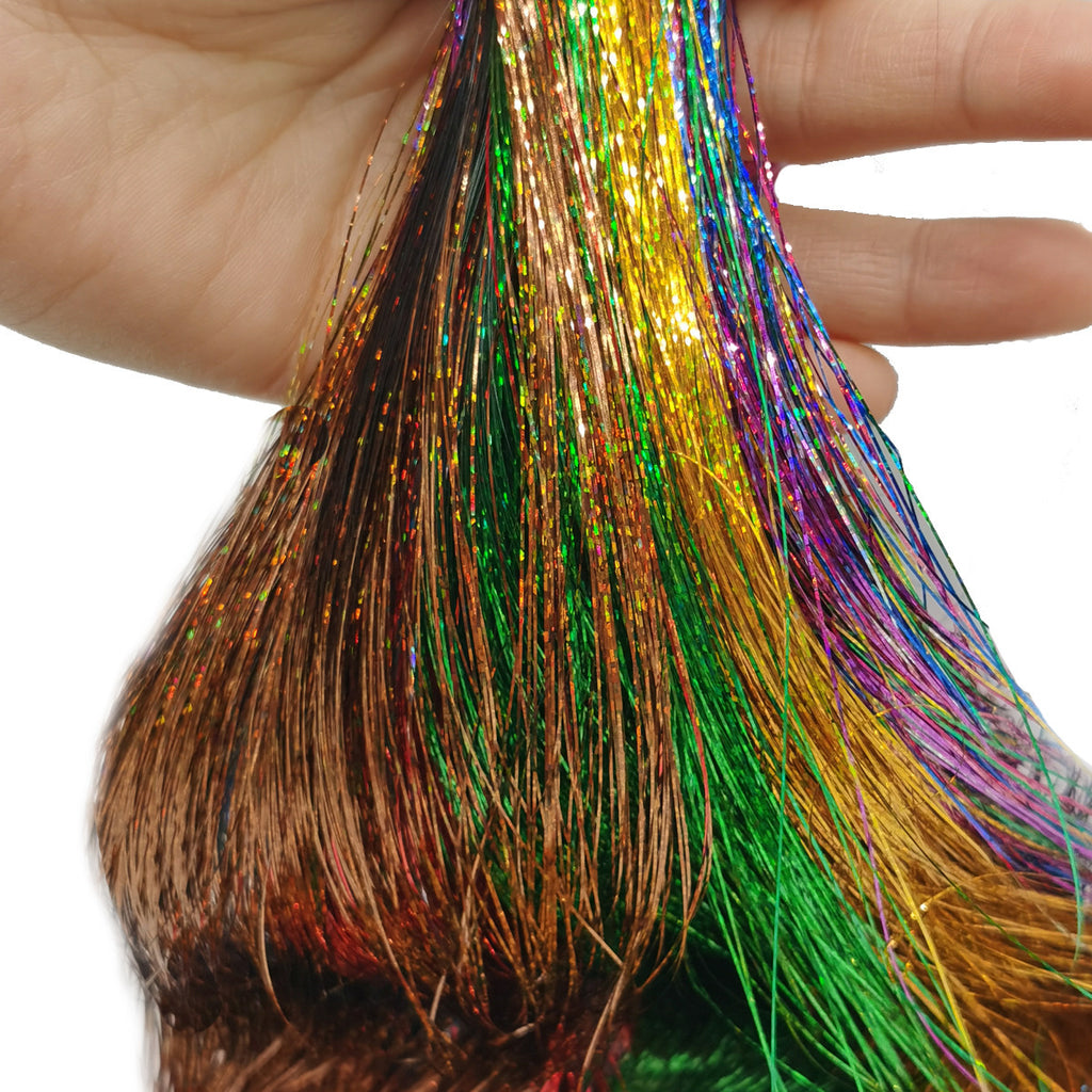 Colorful Hair Tinsel Extensions Kit – 12 Colours Sparkle Highlights (90/120cm) with Tools