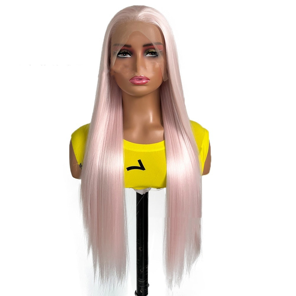 Ice Pink Long Straight Synthetic Wig – Lace Front Fashion Wig