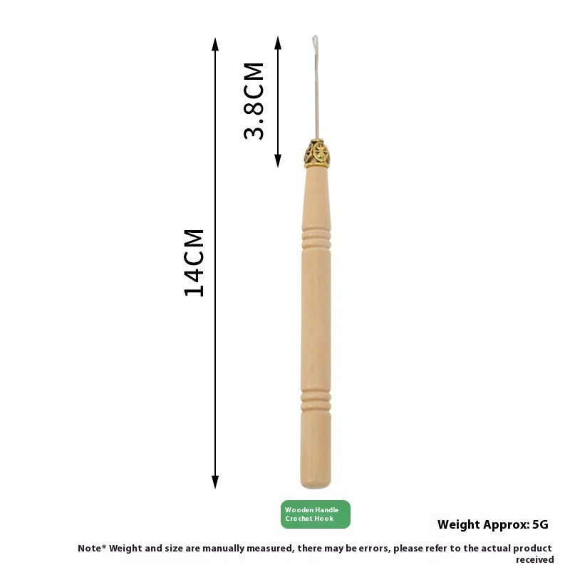 Professional Wooden Hair Extension Hook Tool – Cylindrical Handle Crochet Needle