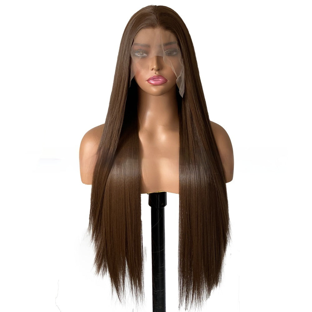 Brown Straight Lace Wig – Natural Long Synthetic Hair (12–26”)