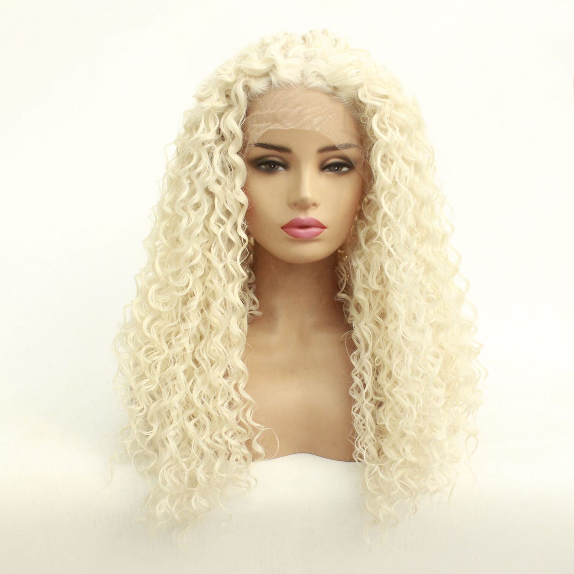Blonde Curly Lace Wig – Soft Synthetic Heat-Resistant Wig with Lace Front (14–26 Inches)