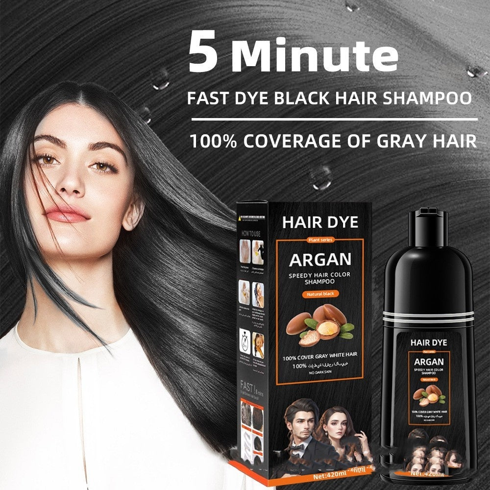 Argan Speedy Hair Dye Shampoo – 5-Minute Black Hair Colour with Moroccan Oil (420 ml)