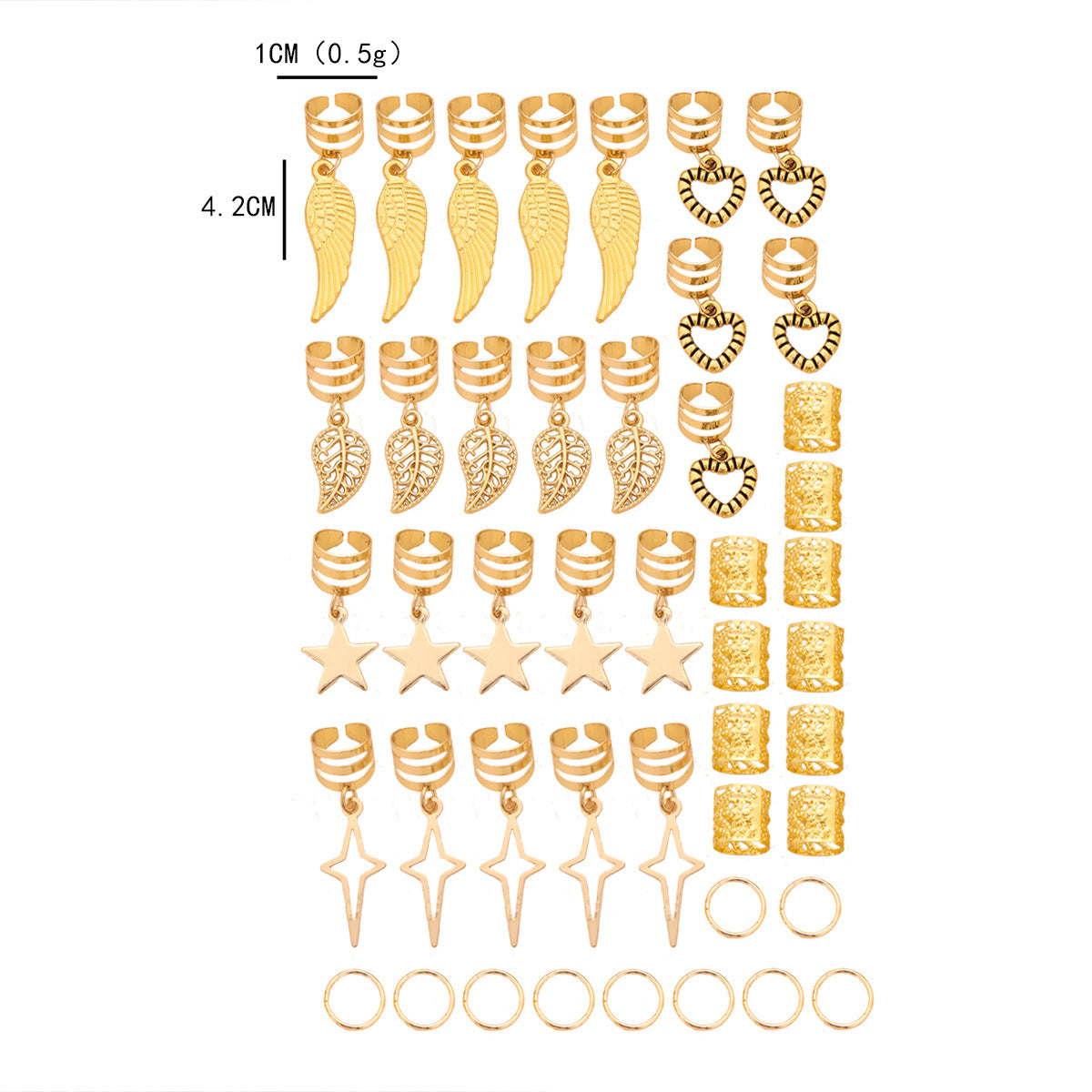 Gold Boho Hair Cuffs Set – 45Pcs Star & Feather Braid Rings for Women