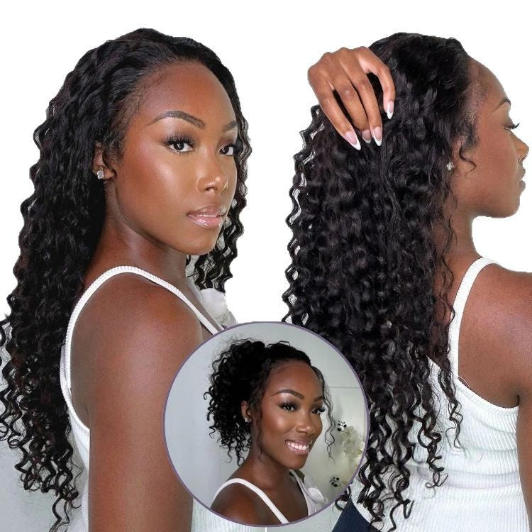 Full Lace Headband Wig – Human Hair Curly Wig (Natural Black)