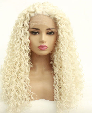 Blonde Curly Lace Wig – Soft Synthetic Heat-Resistant Wig with Lace Front (14–26 Inches)