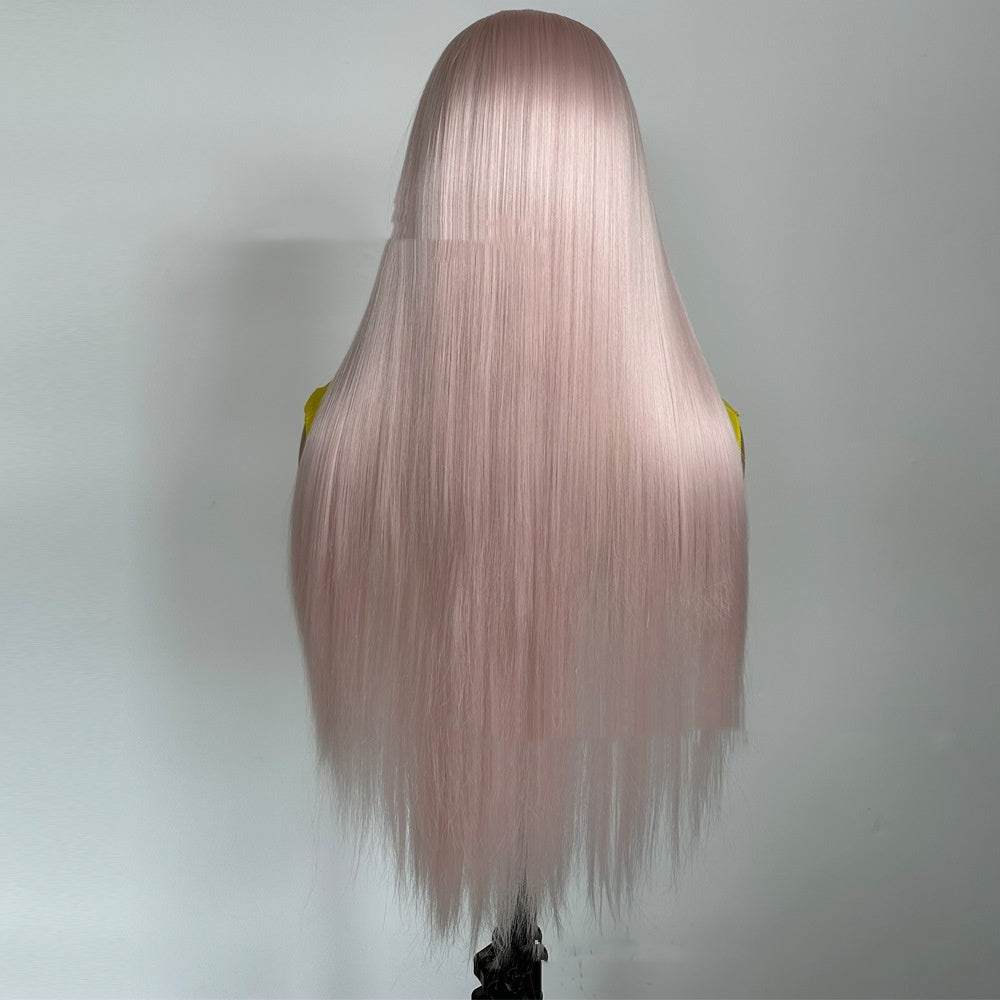 Ice Pink Long Straight Synthetic Wig – Lace Front Fashion Wig