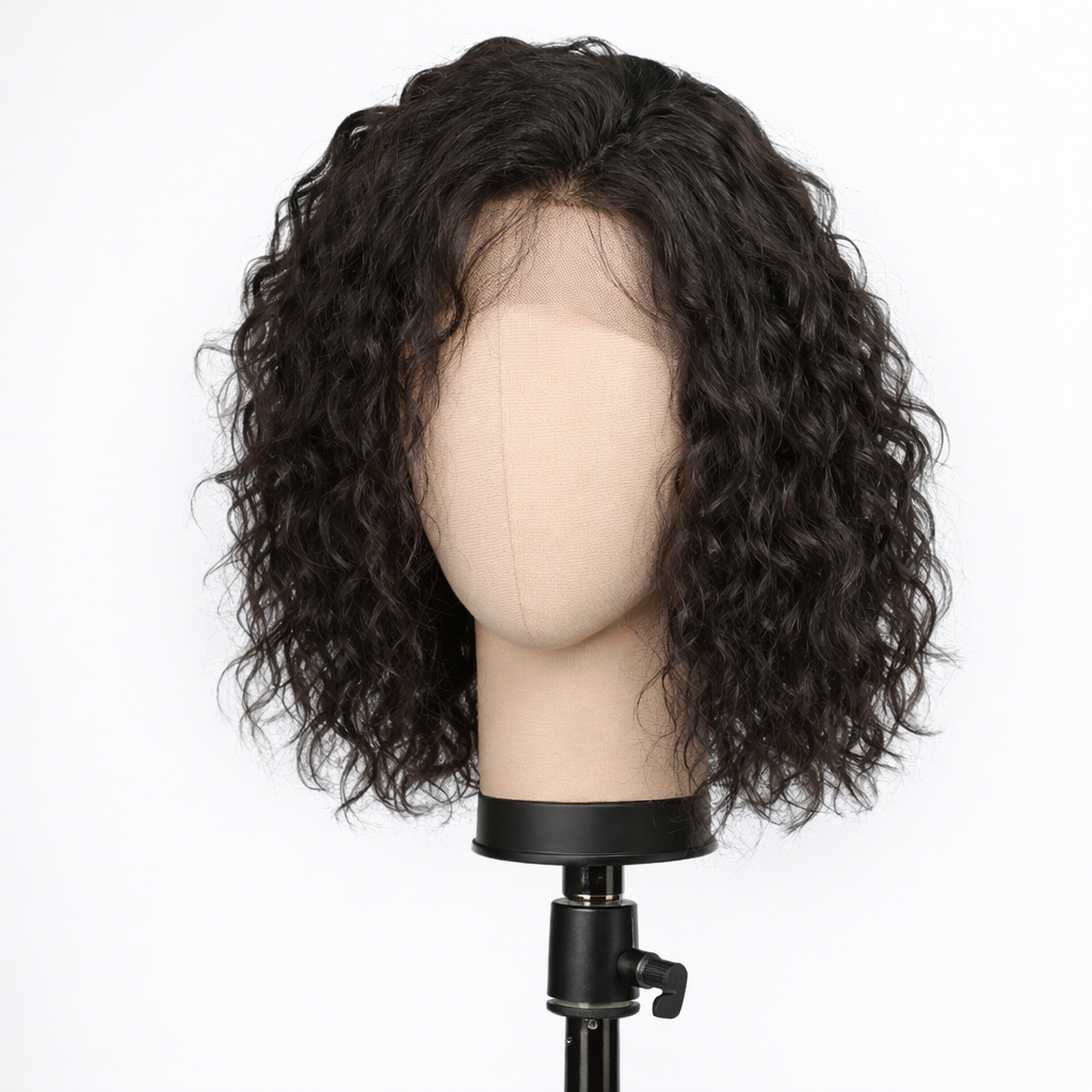 Curly Bob Human Hair Wig – Full Lace Short Wig (Natural Black)